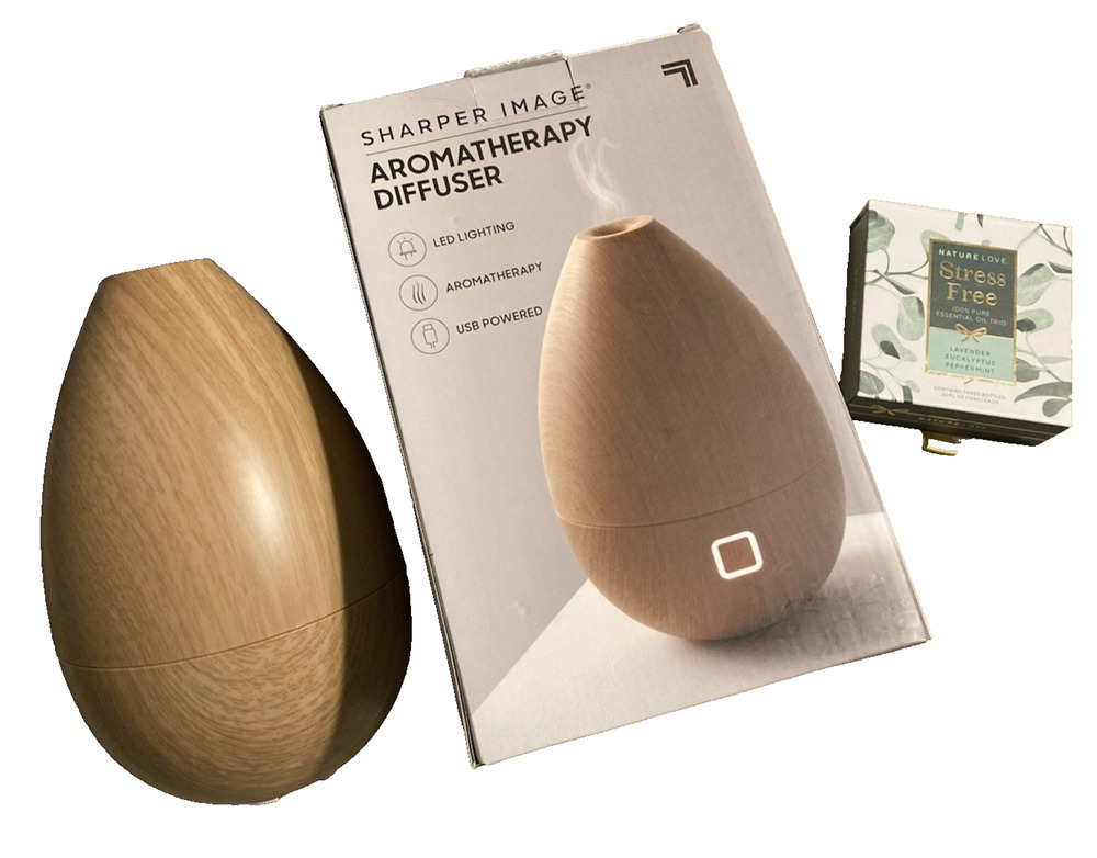 USB Aromatherapy Diffuser Sharper Image LED WITH Nature Love Essential Oil Trio